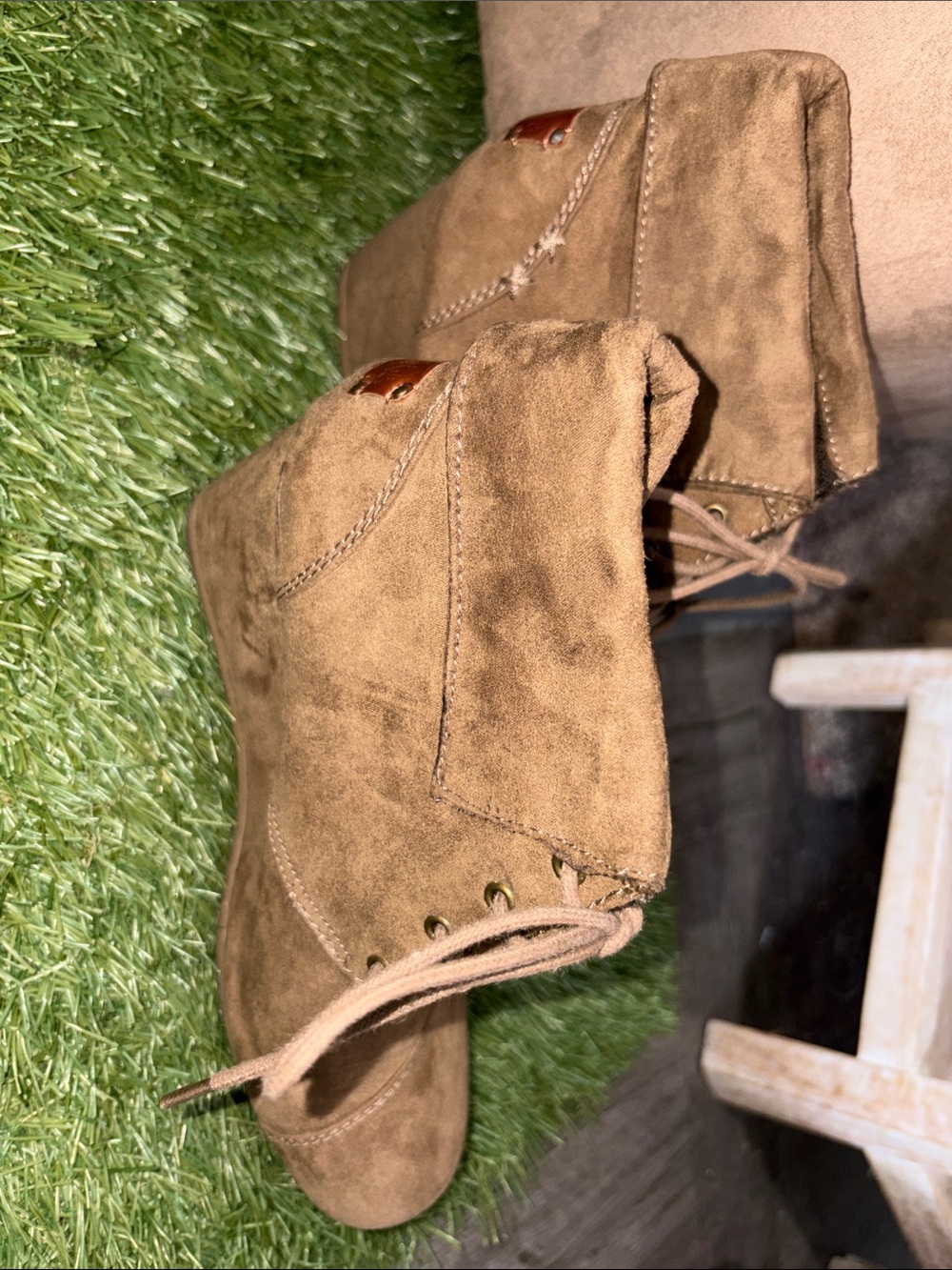 Women's Suede Fold-Over Ankle Booties - Tan